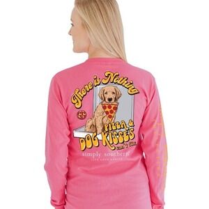 Simply Southern Shirt Kids Youth‎ Medium Pink Pizza Dog Kisses Long Sleeve Tee